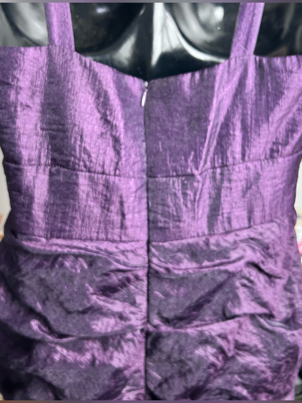 David's Bridal Plum Purple Strapless Taffeta Dress with Beaded Waist - Picture 12 of 14